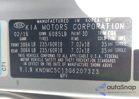 2016 Kia Sedona Ex from USA, damaged, VIN KNDMC5C13G6207323